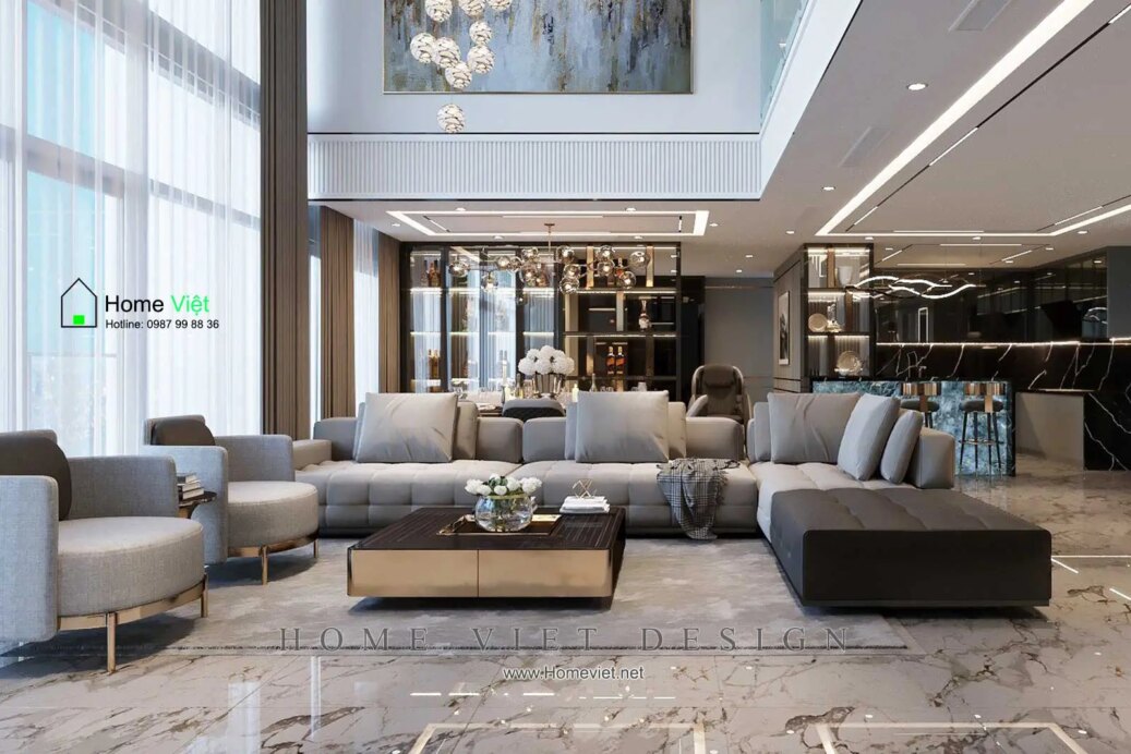 HM Villa – Thiết kế nội thất Biệt thự theo phong cách hiện đại tông màu đen trắng