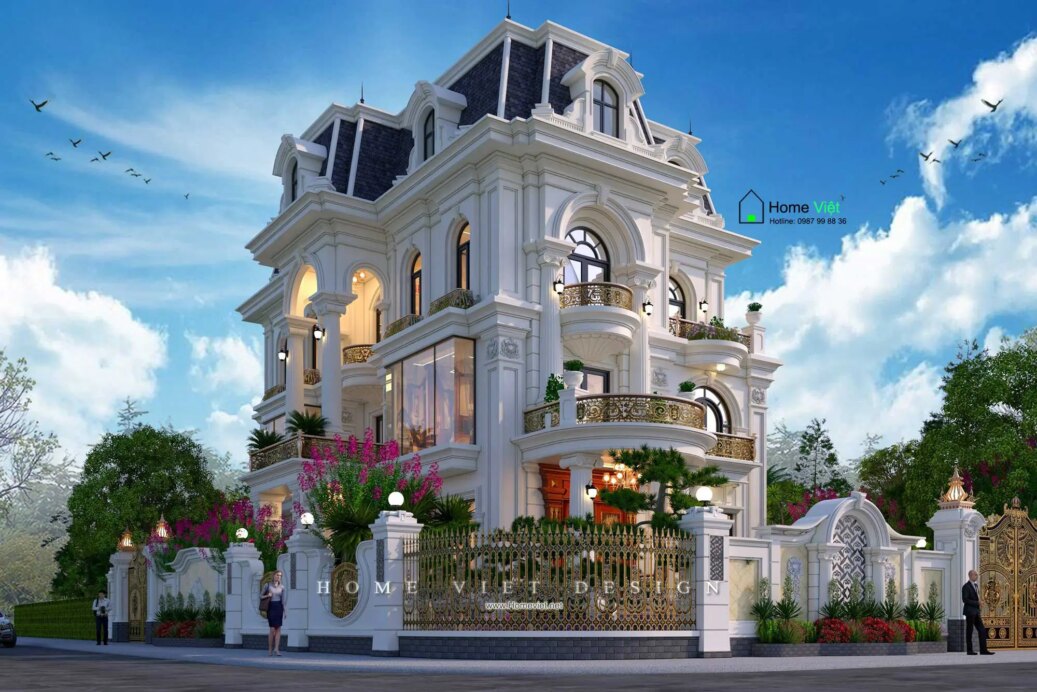 Thiết kế Biệt thự 3 tầng tại Long Biên – Nét kiến trúc Tân Cổ Điển nhẹ nhàng kết hợp mái Pháp